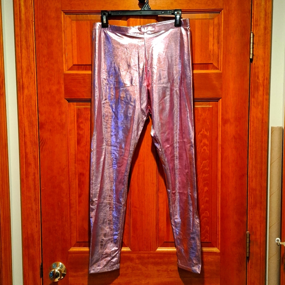 Pink metallic stretch pants. Size large.